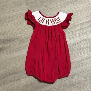 Busy Bees Smocks GO RAMS! Red Smocked Bubble Romper Size 9M Baby Game Day